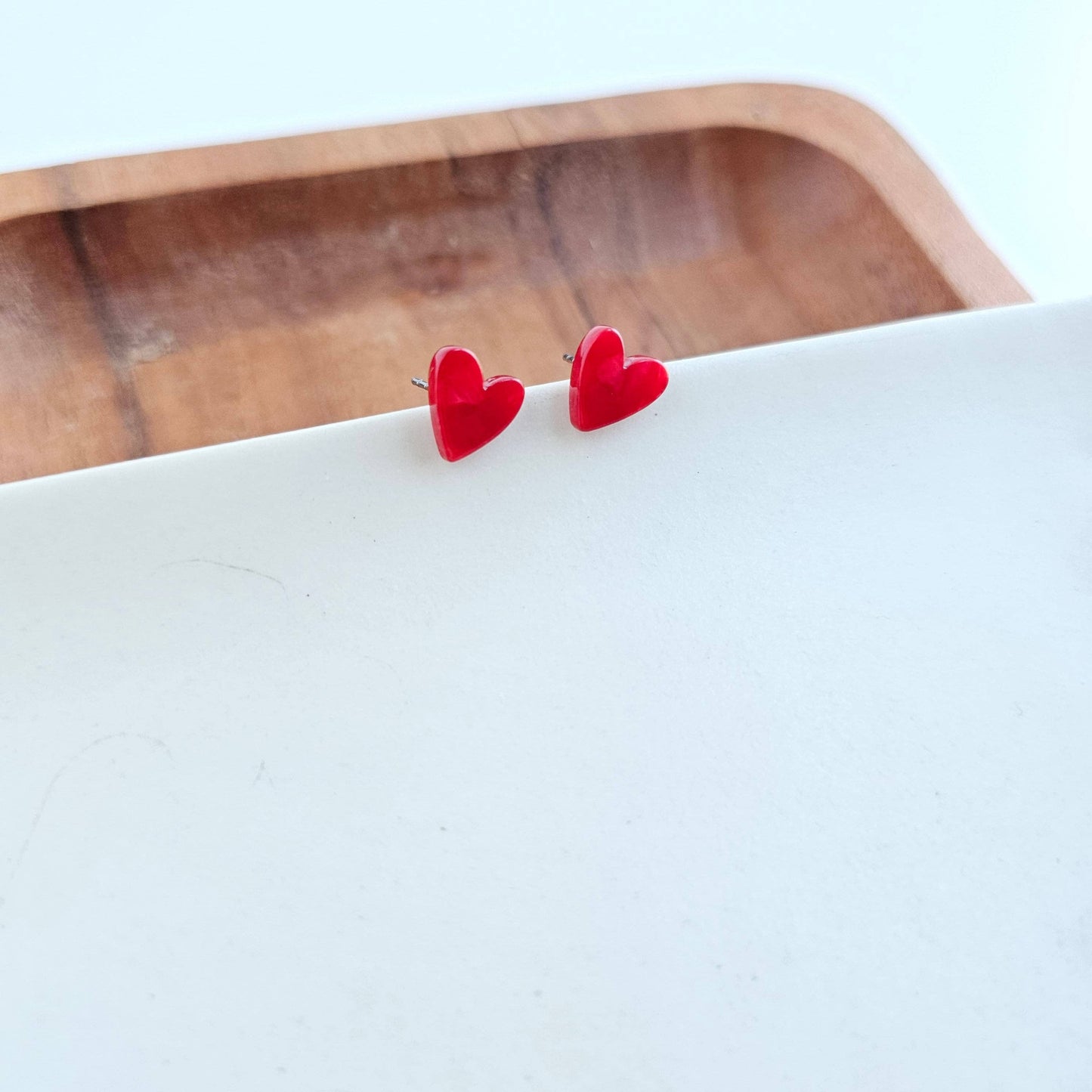Hand Drawn Heart Stud Earrings • Red