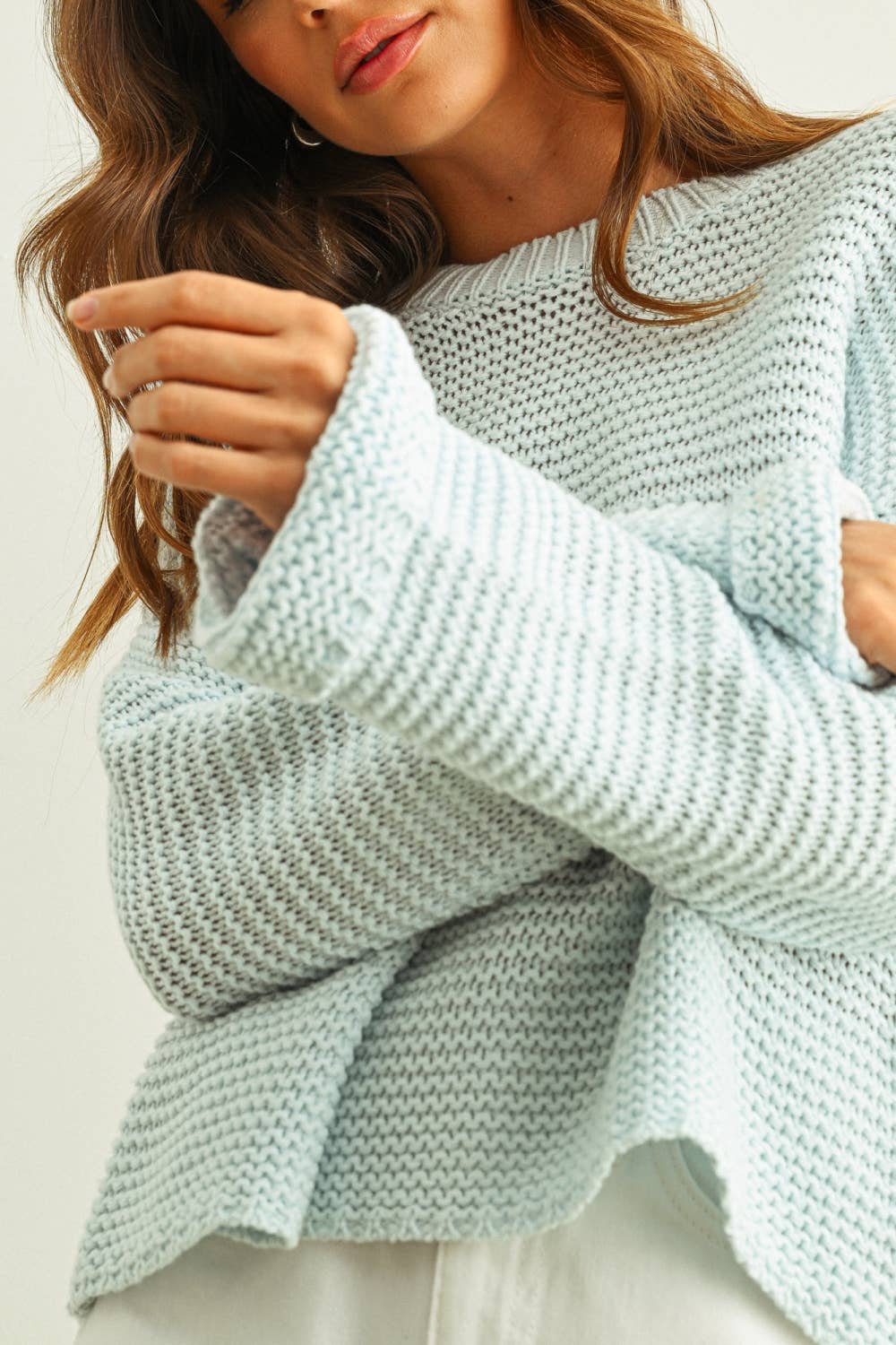 Boxy Crop Cotton Blend Sweater • Iceberg Blue