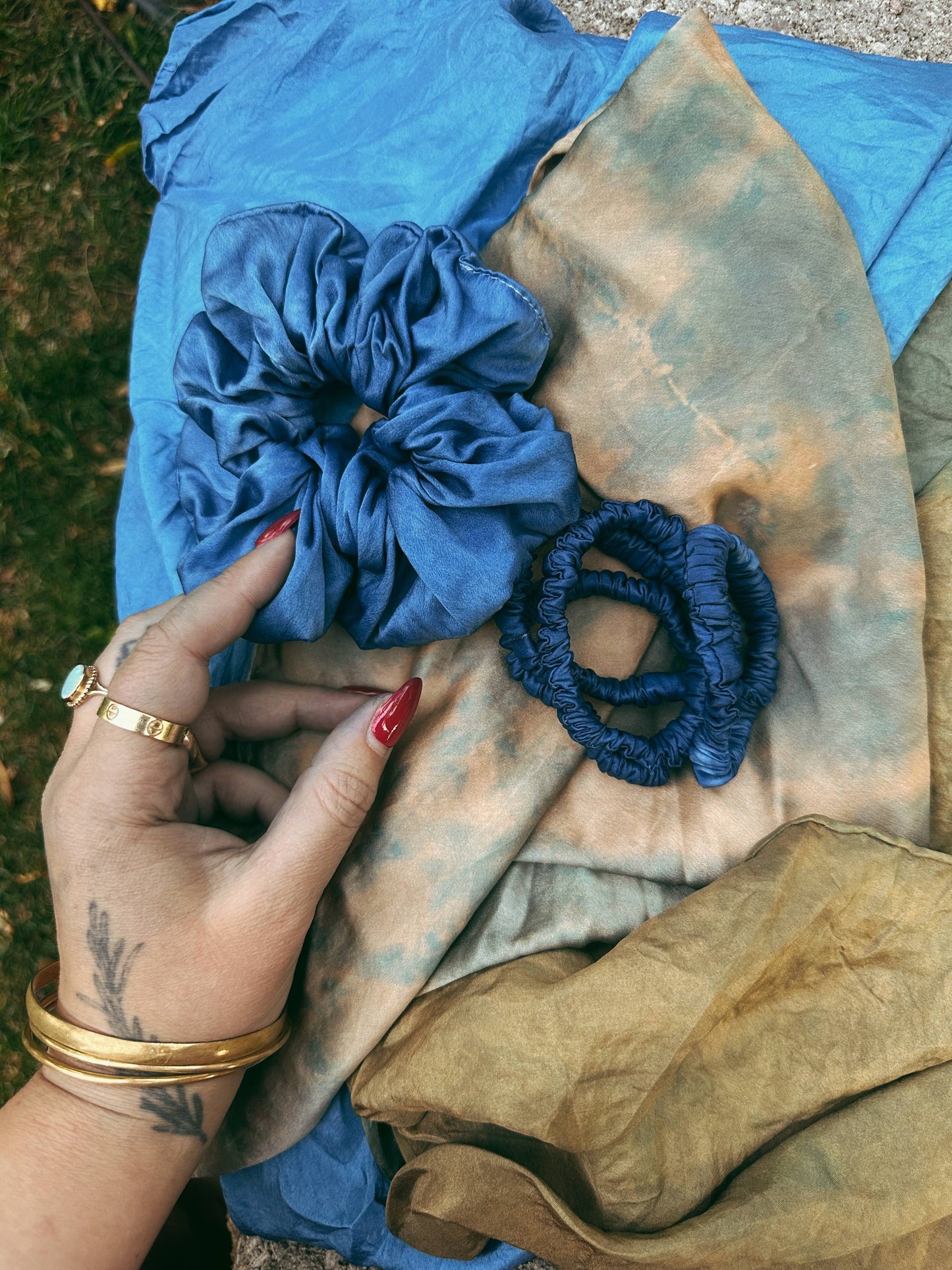 Ebb & Flow • Plant Dyed Silk Scrunchie • Indigo