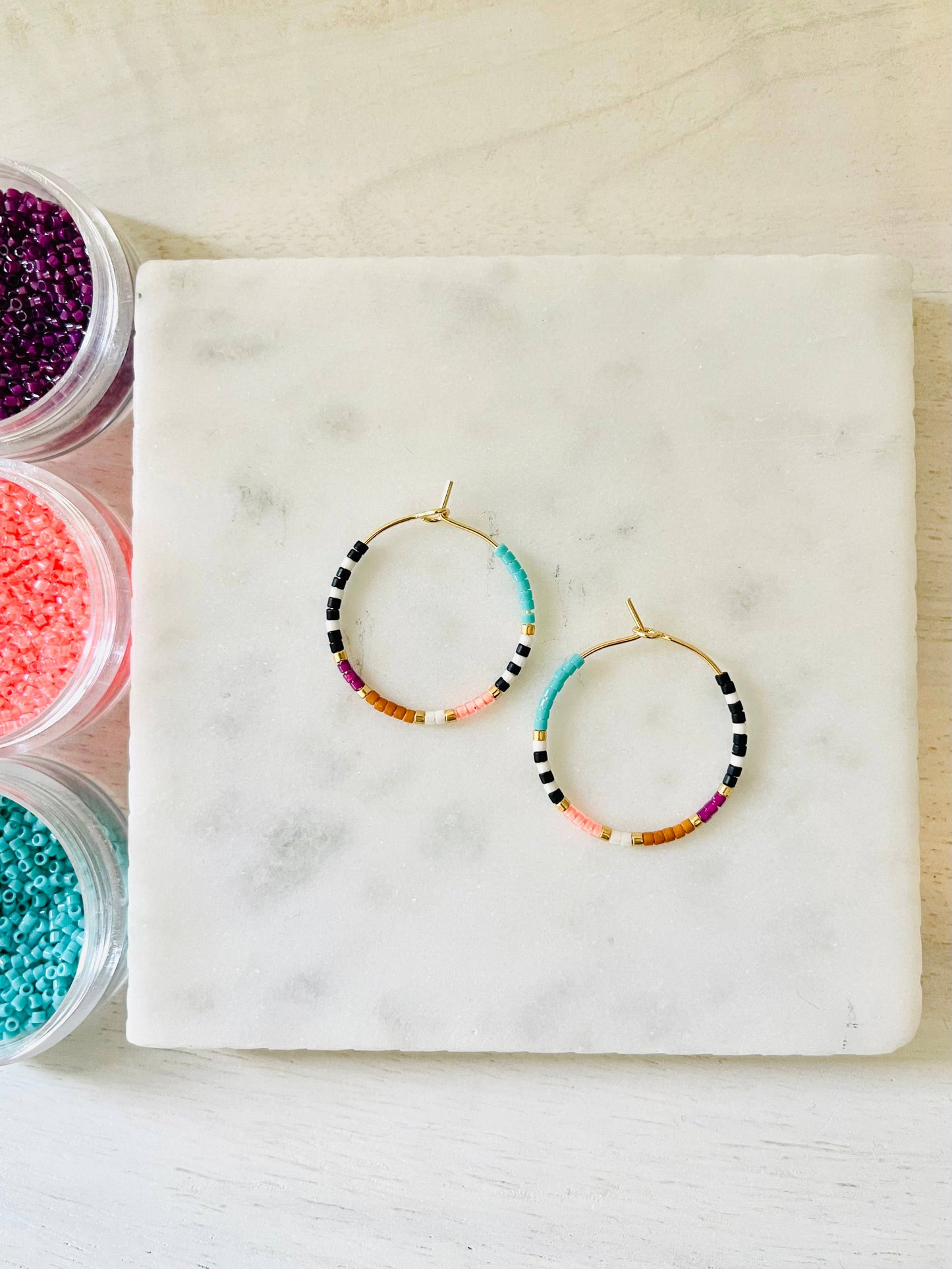Beaded Hoop Earrings Resort • Pick Your Size
