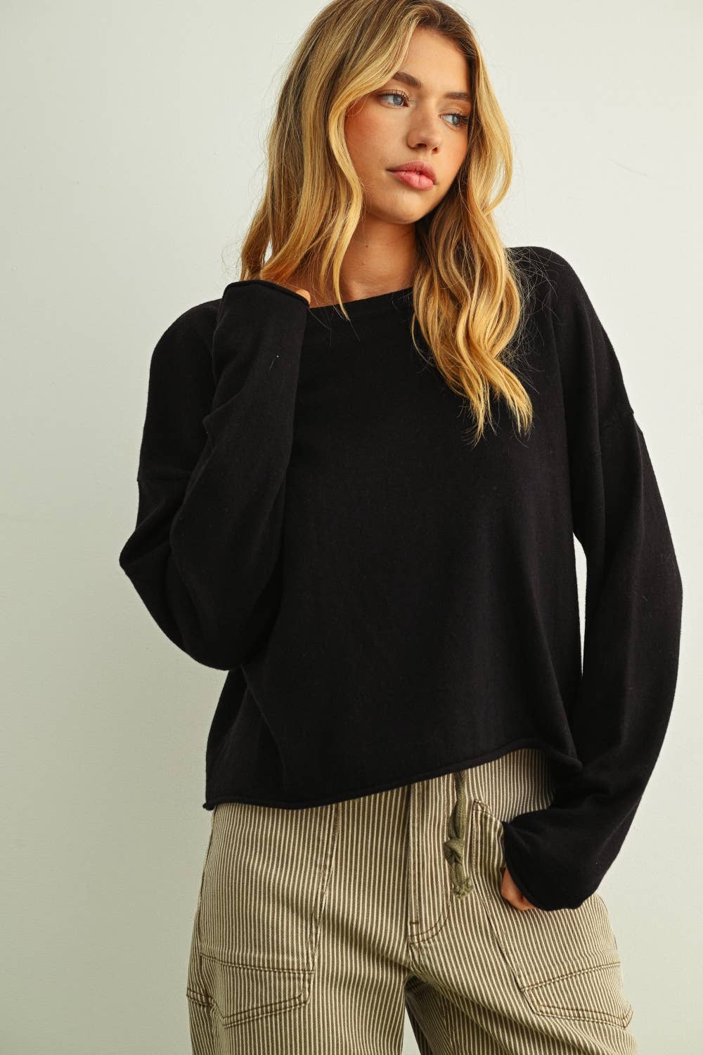 Lightweight Cotton Cashmere Sweater • Black