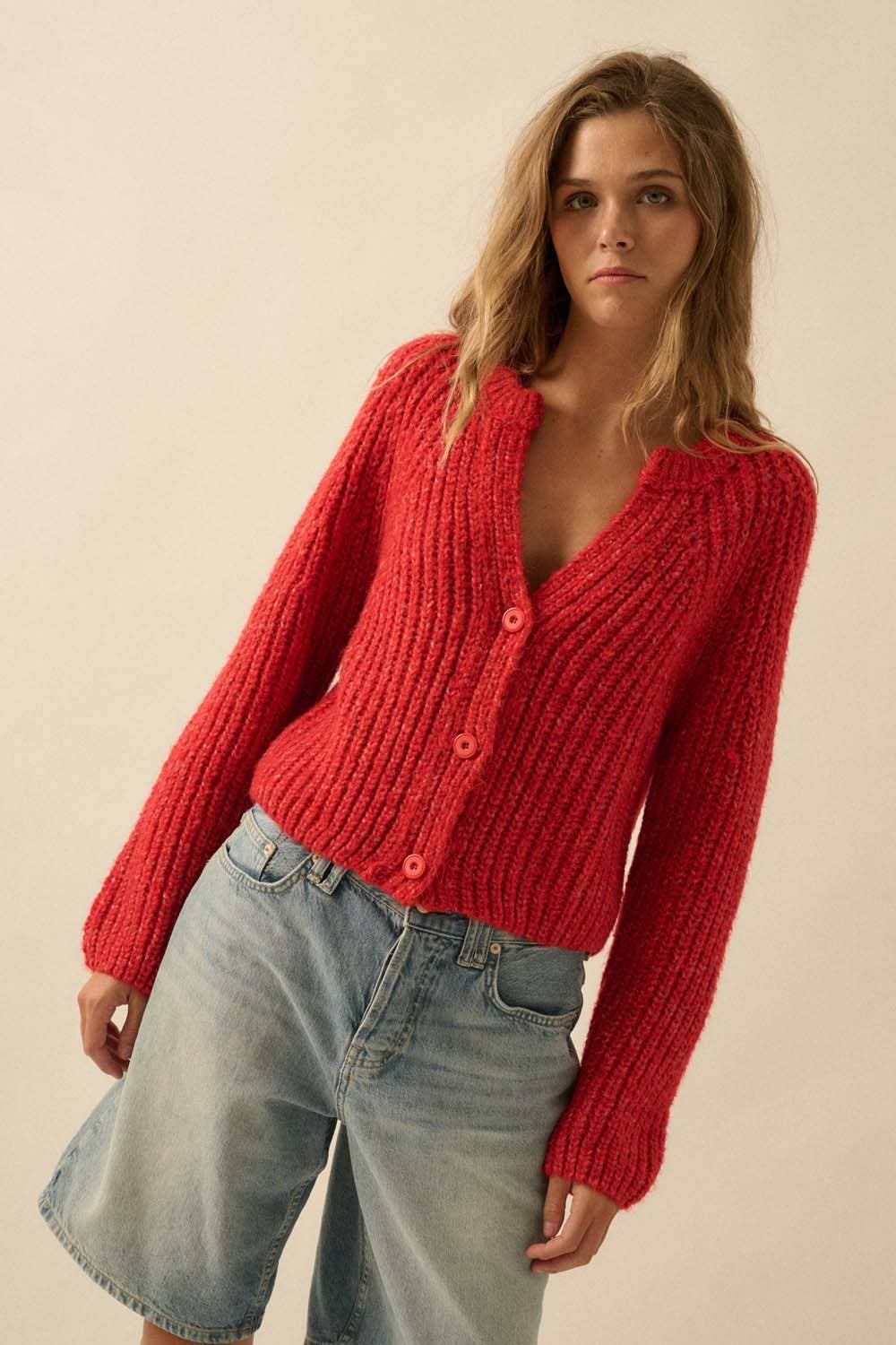 Crop Cardigan Sweater • Red Orange Confetti