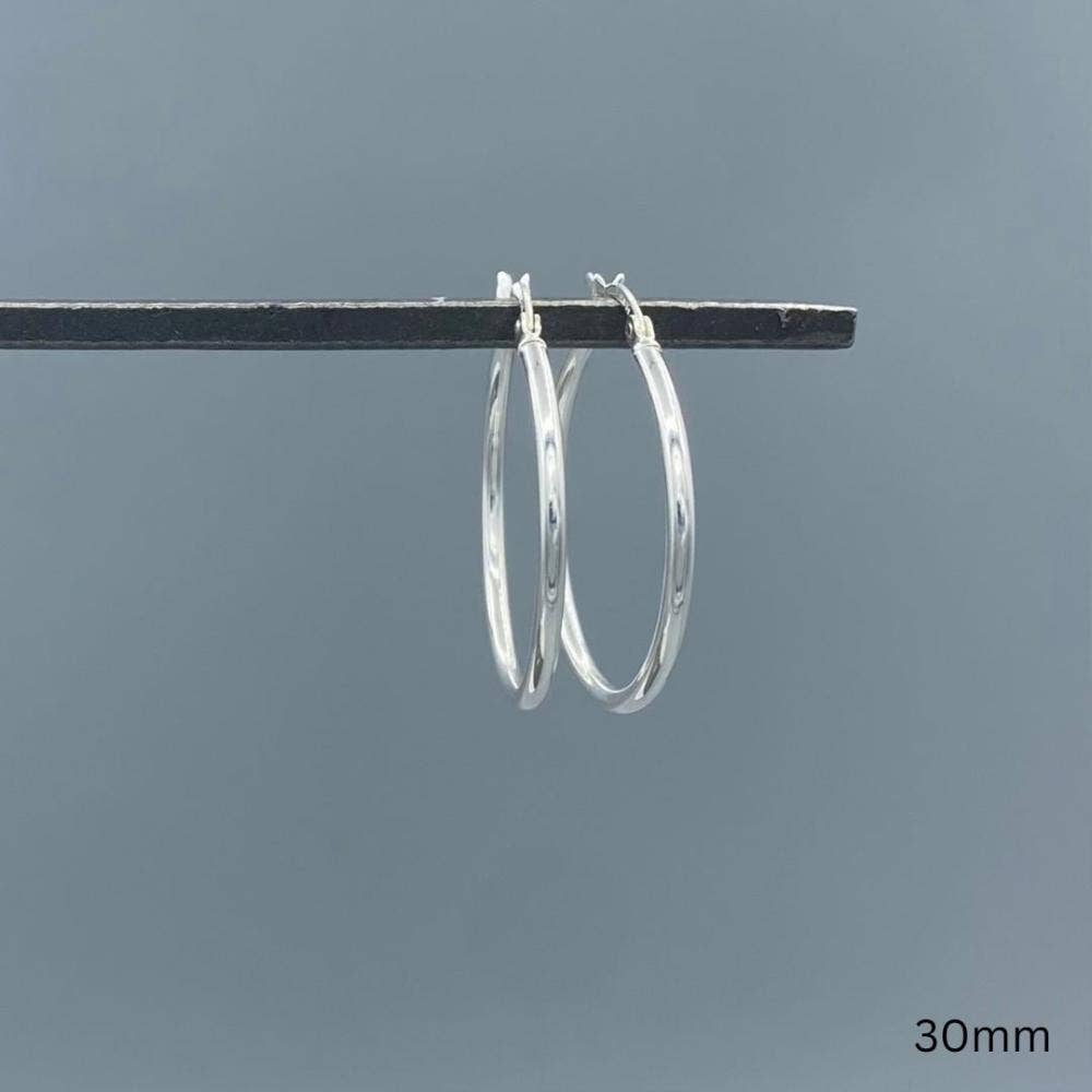 French Lock Hoop Earrings • Sterling Silver • 30mm