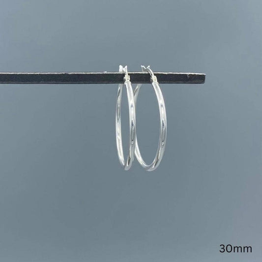 French Lock Hoop Earrings • Sterling Silver • 30mm