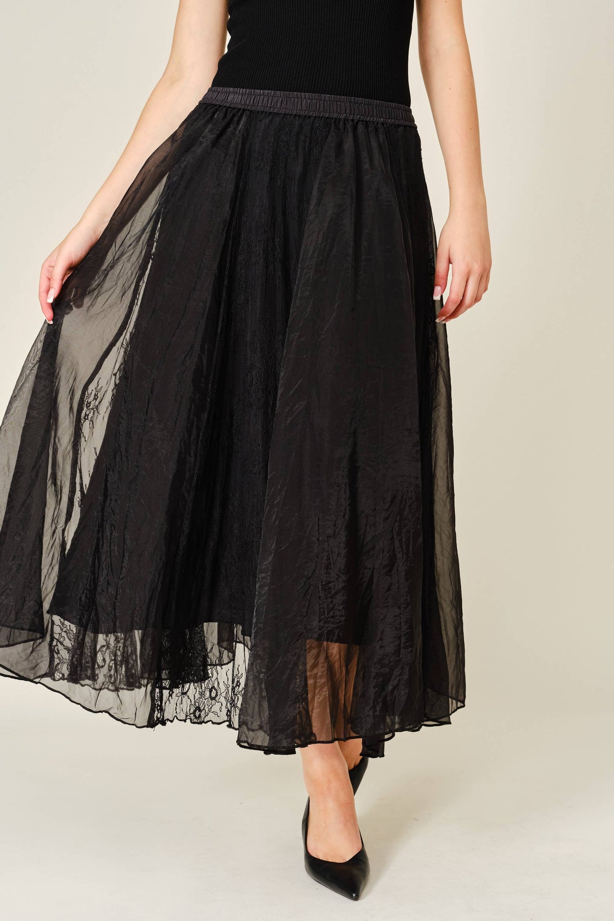 Lace Satin Skirt • Black