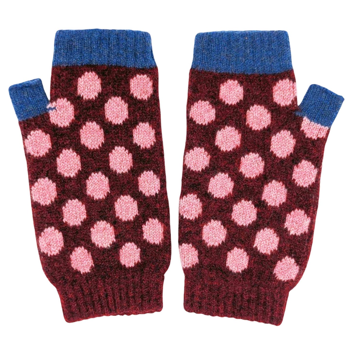 Women's Lambswool Wrist Warmers : Spots - red