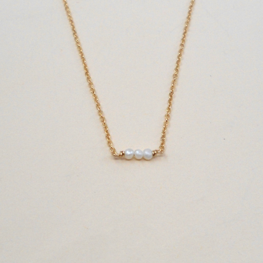Dainty Three Pearl Necklace • 14K Gold Fill