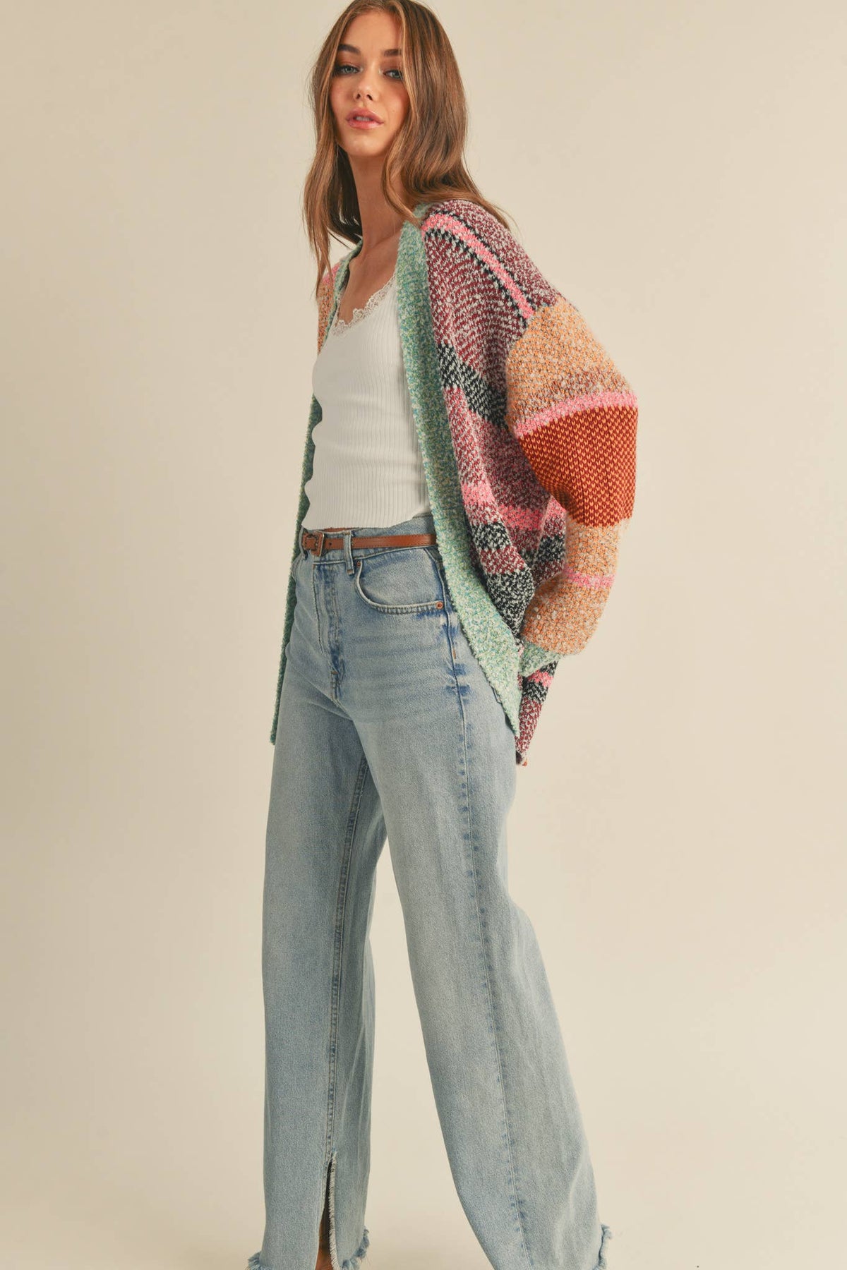 Oversized Color Block Cardigan • Burgundy Orange