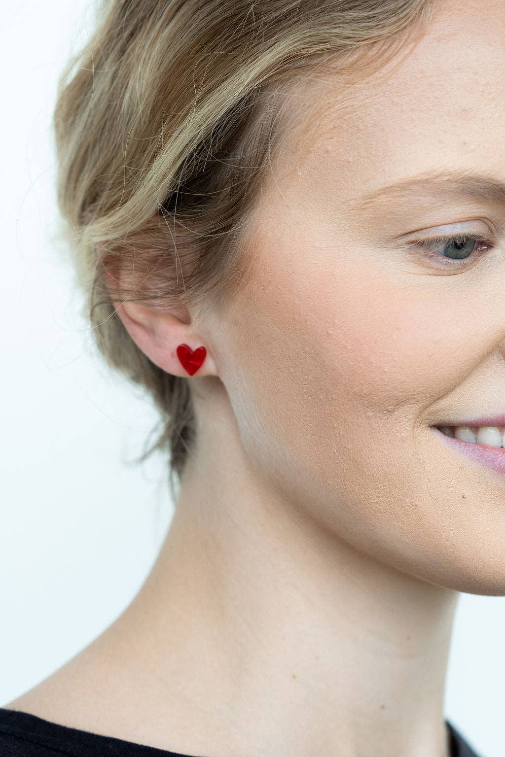 Hand Drawn Heart Stud Earrings • Red