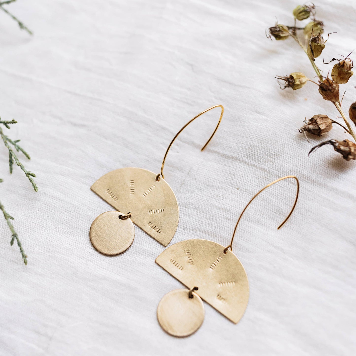 Found & Feral • Handcrafted Brass Stamped Dangle Earrings