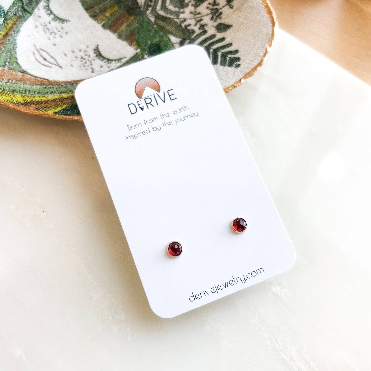 Gemstone Stud Earrings • 14K Gold Fill • Garnet