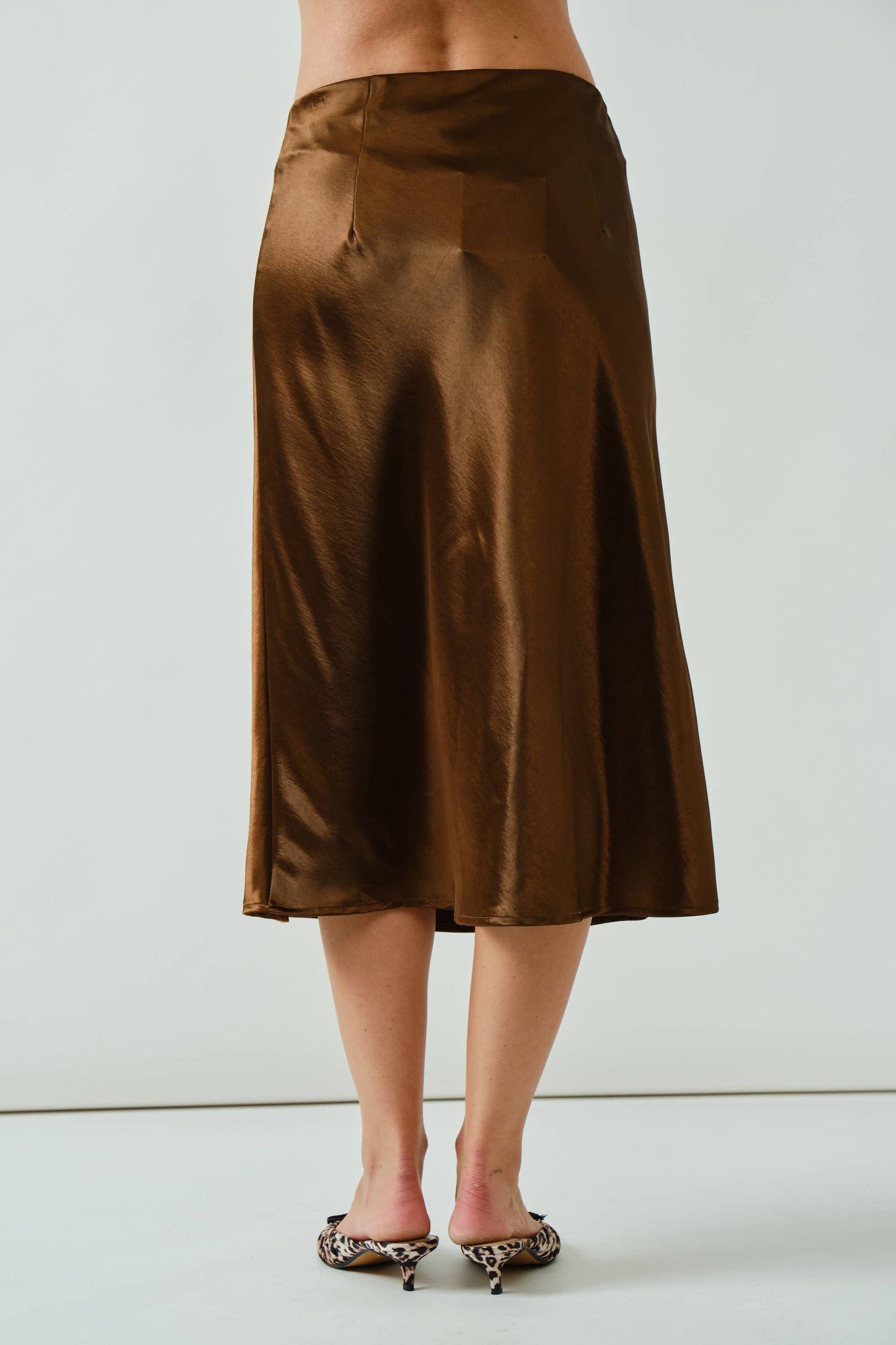 Satin A-Line Midi Skirt • Chocolate Brown