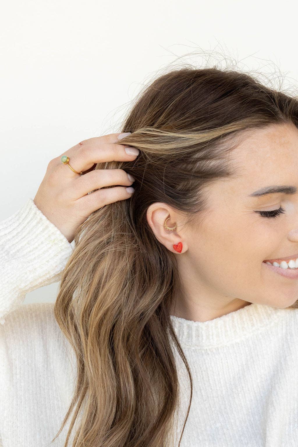 Hand Drawn Heart Stud Earrings • Red