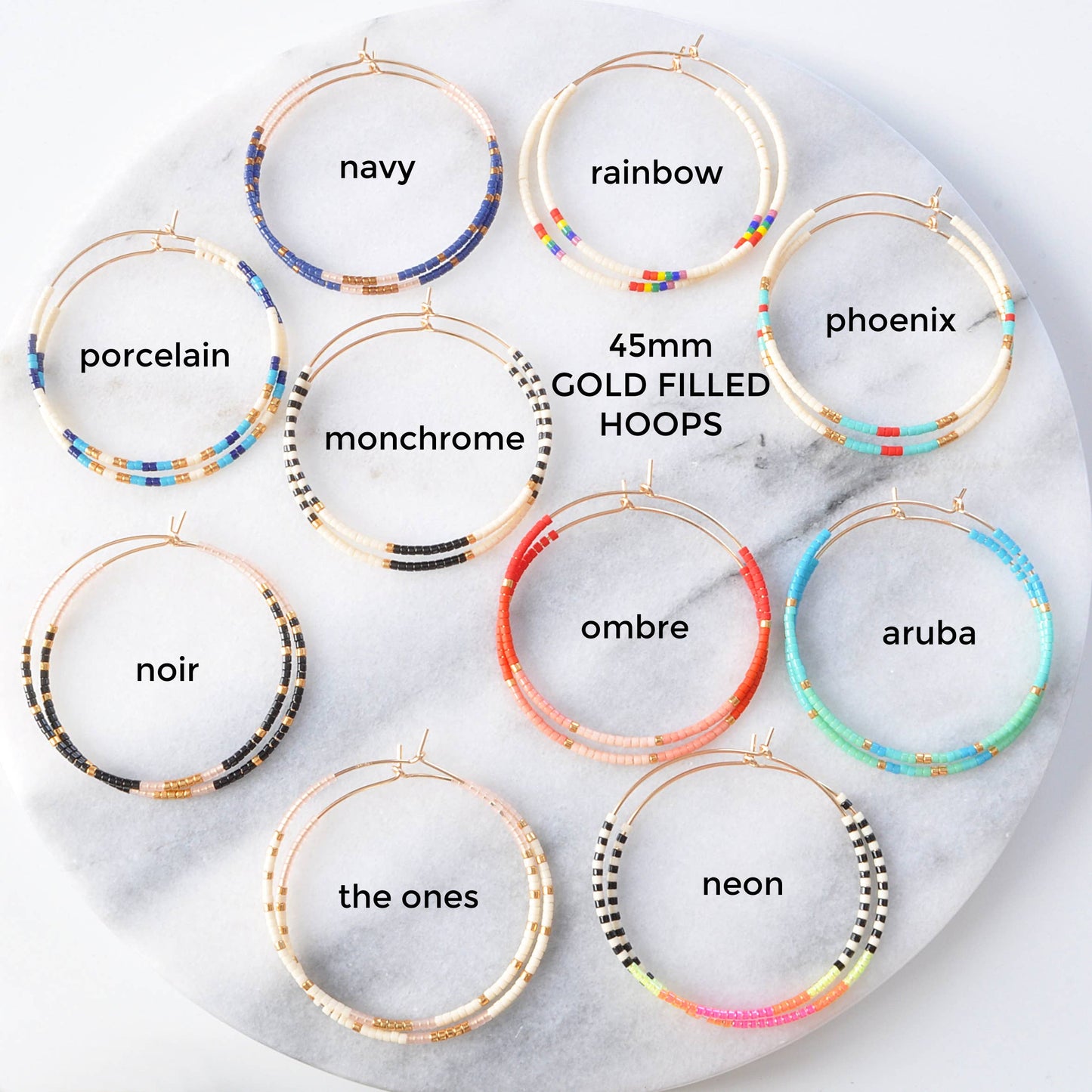 Gold Filled Hoops with Tiny Glass Seed Beads: Noir