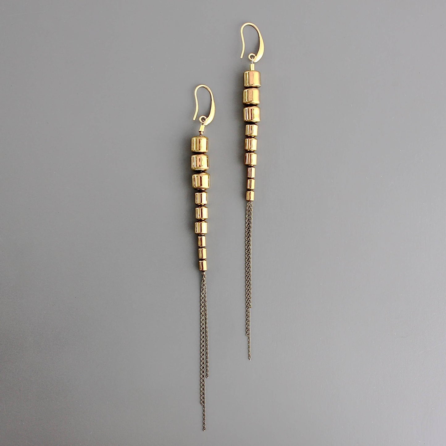 David Aubrey • Hematite & Brass Chain Duster Earrings