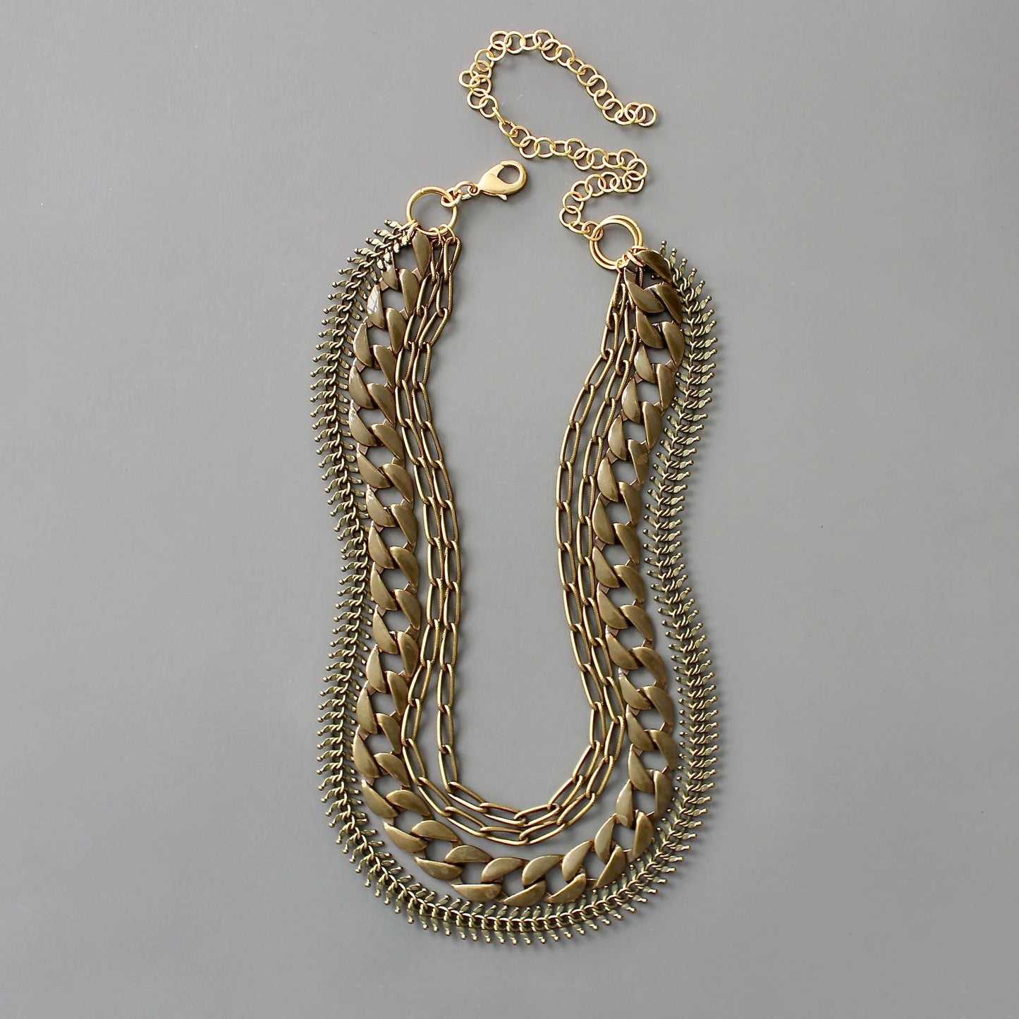David Aubrey • Multi Strand Statement Nacklace • Aged Brass