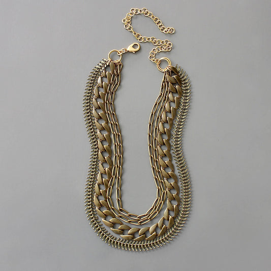 David Aubrey • Multi Strand Statement Nacklace • Aged Brass