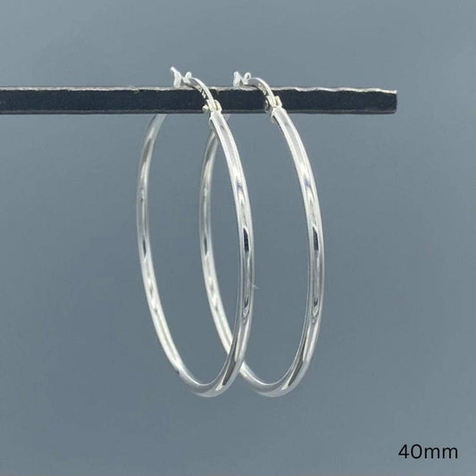 French Lock Hoop Earrings • Sterling Silver • 40mm