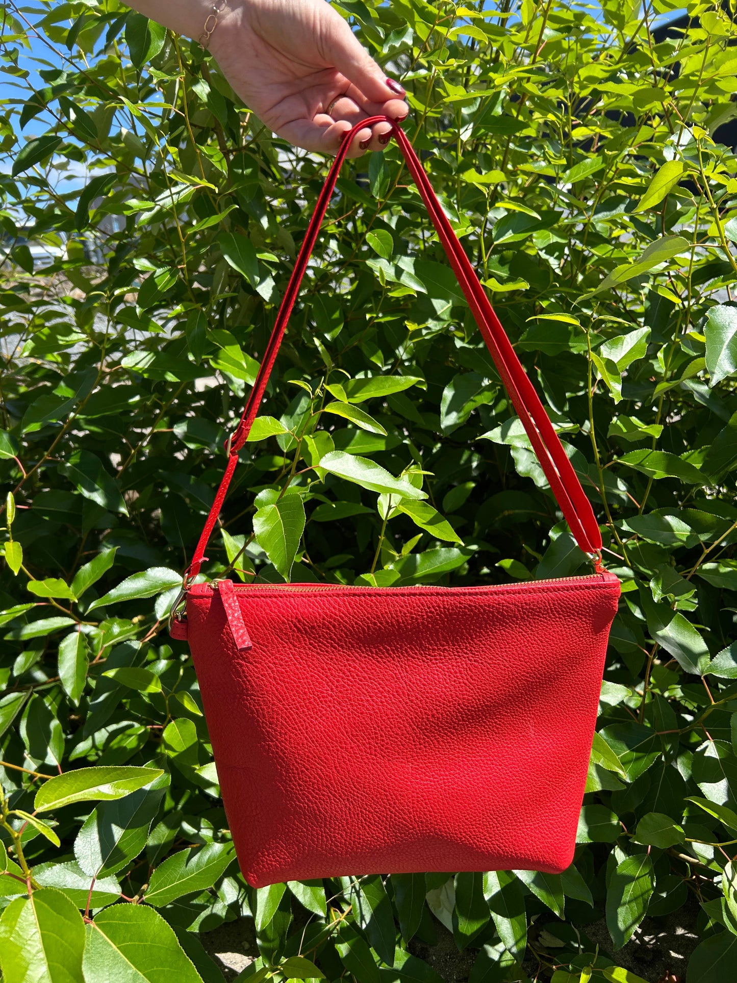 PRIMECUT • Mini Leather Hobo Purse • Tomato Red