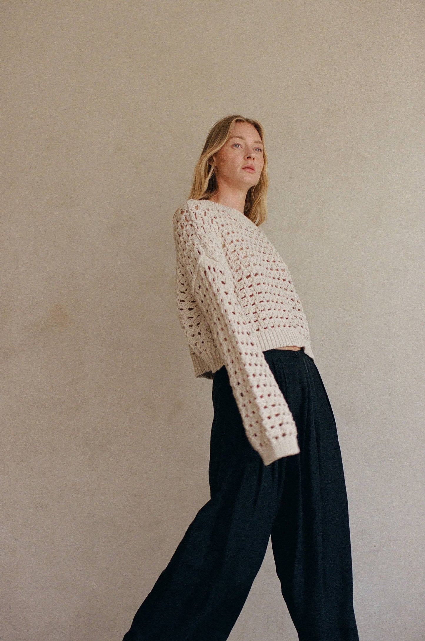 Linen Cotton Crew Pullover Sweater • Natural