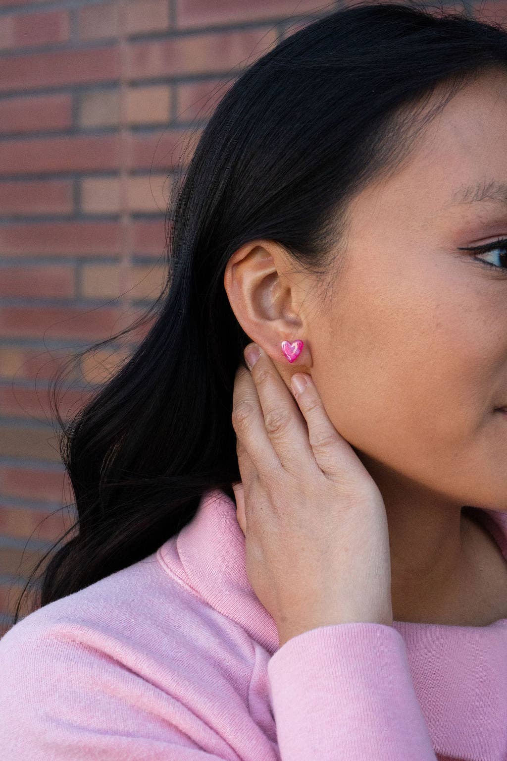 Hand Drawn Heart Stud Earrings • Hot Pink