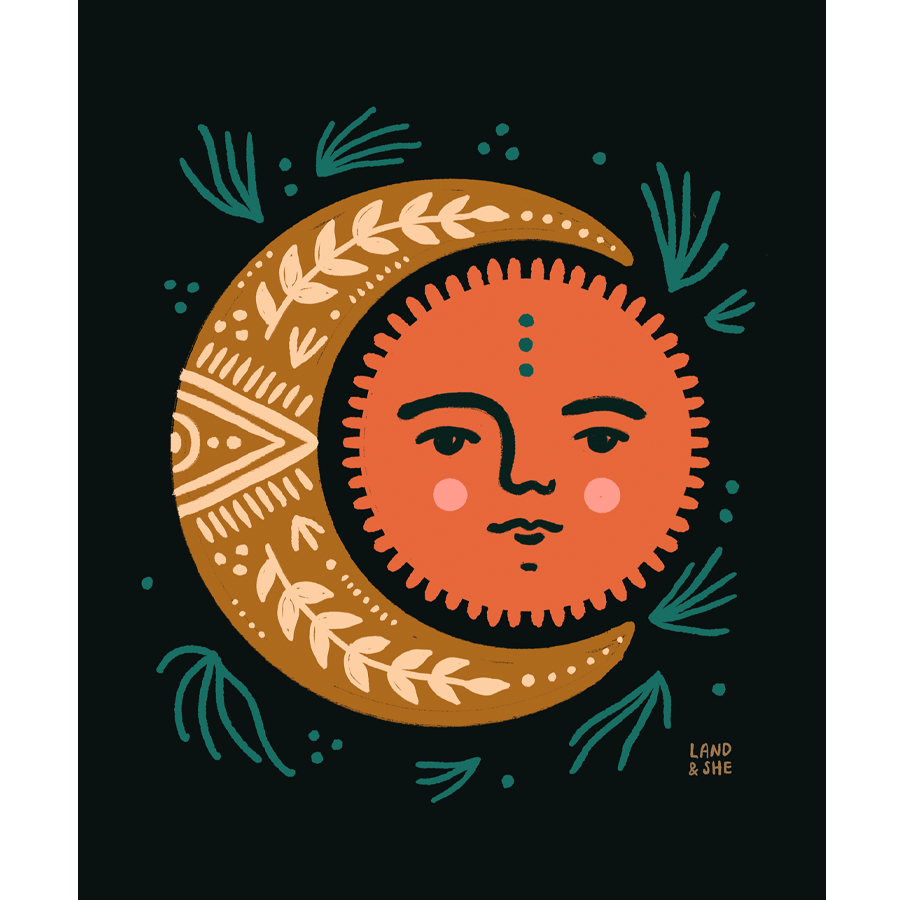 Land & She • Moon Sun Peace • Art Print 8x10