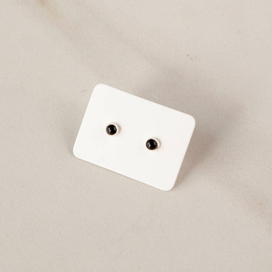 Small Gemstone Stud Earrings • Sterling Silver • Black Onyx