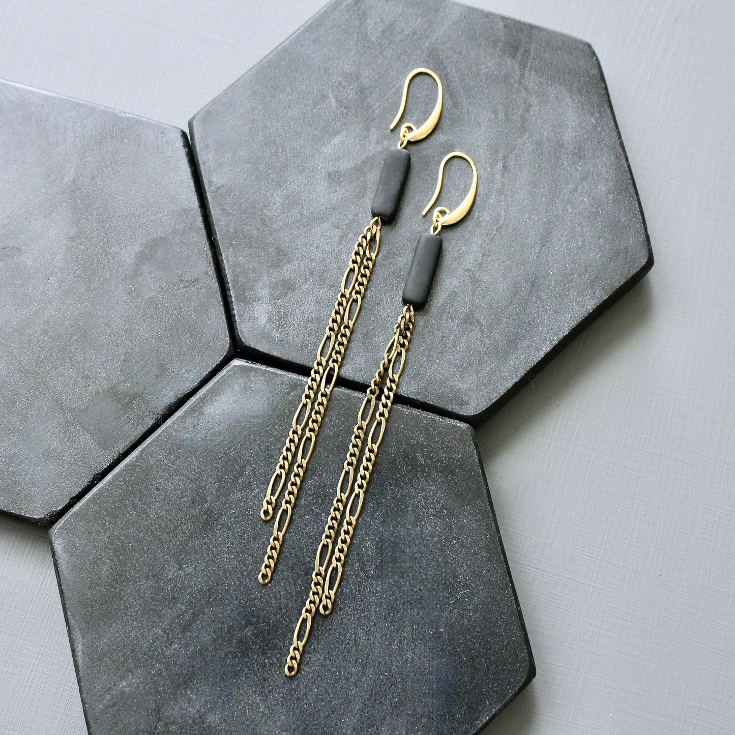 David Aubrey • Bead Chain Shoulder Duster Earrings • Black Aged Brass