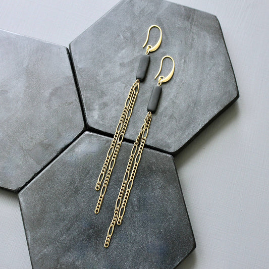David Aubrey • Bead Chain Shoulder Duster Earrings • Black Aged Brass
