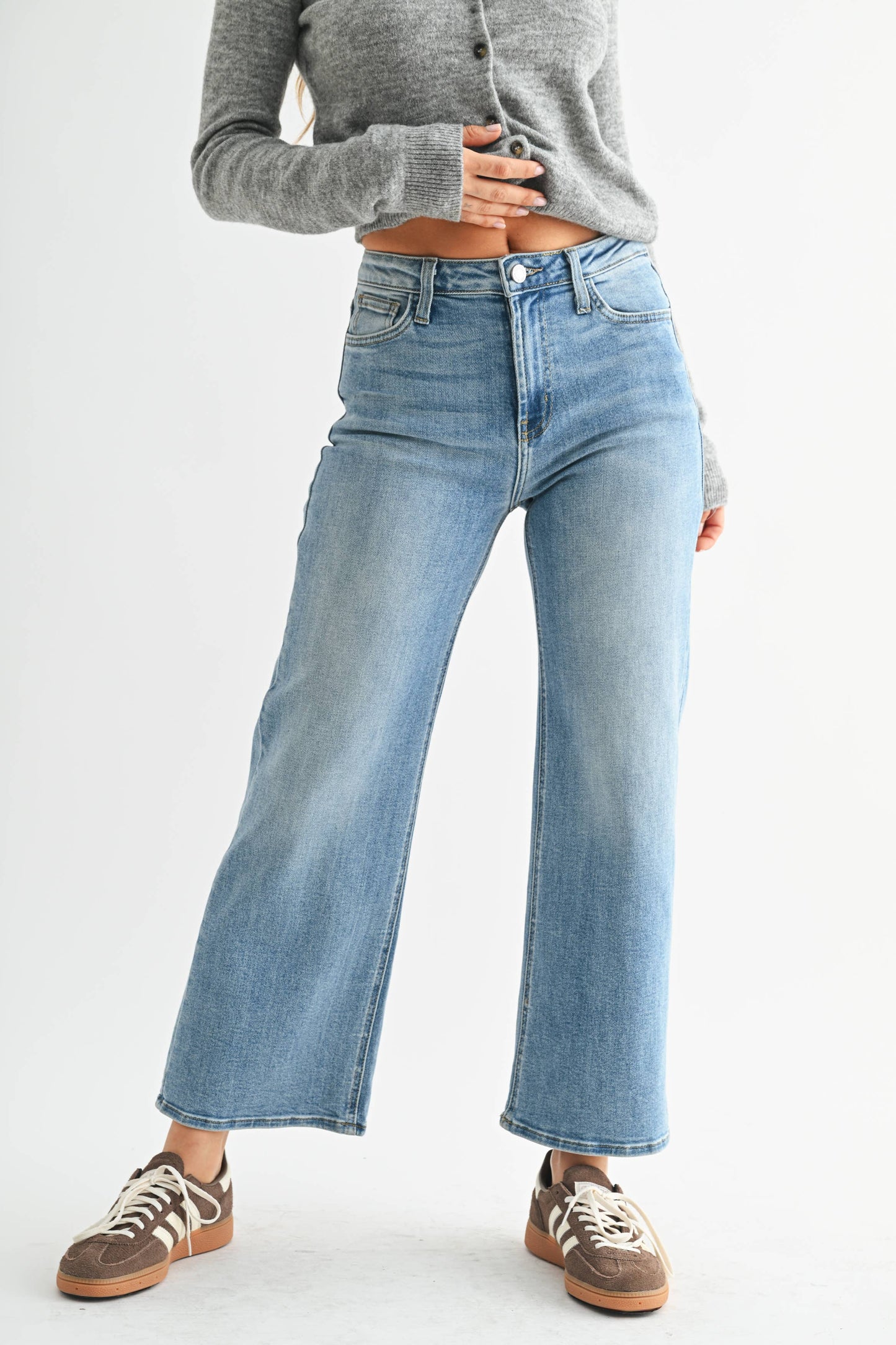 Just Black Denim High Rise Wide Leg Crop Light Wash