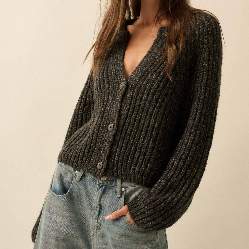 Crop Cardigan Sweater • Black Confetti