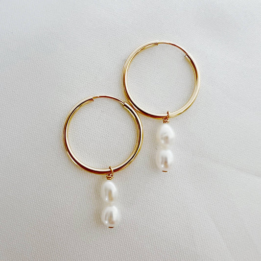 Lani Pearl Charm Hoop Earrings • Gold Filled