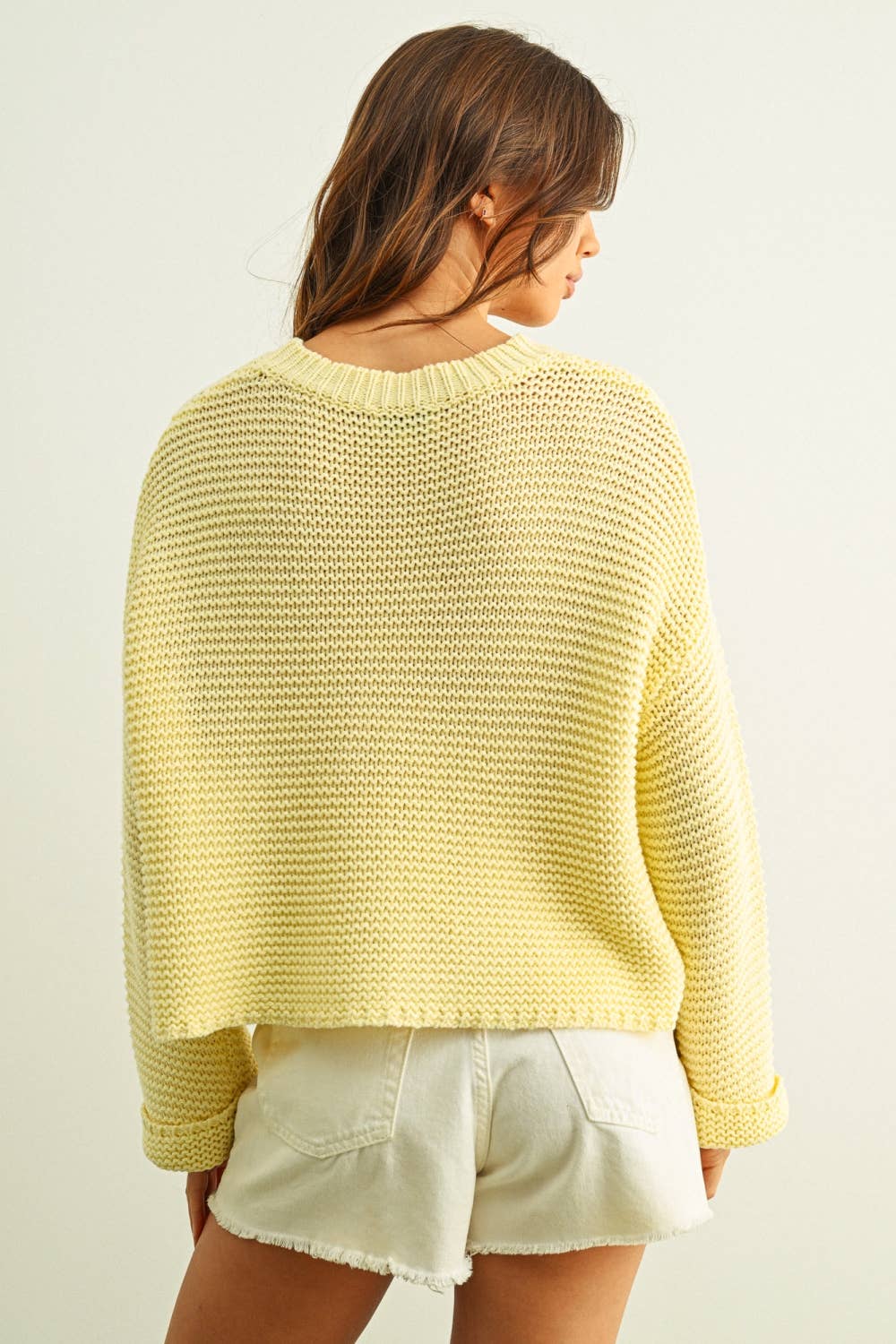 Boxy Crop Cotton Blend Sweater • Pastel Yellow