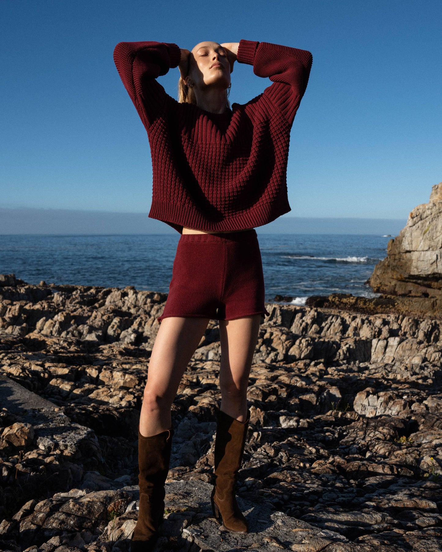 The Knotty Ones • Delčia Cotton Sweater • 
 Hellebore Burgundy