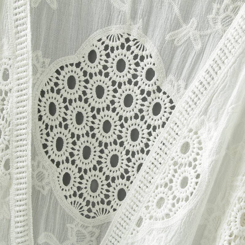 Lace Open Front Cardigan with Batwing Sleeves White