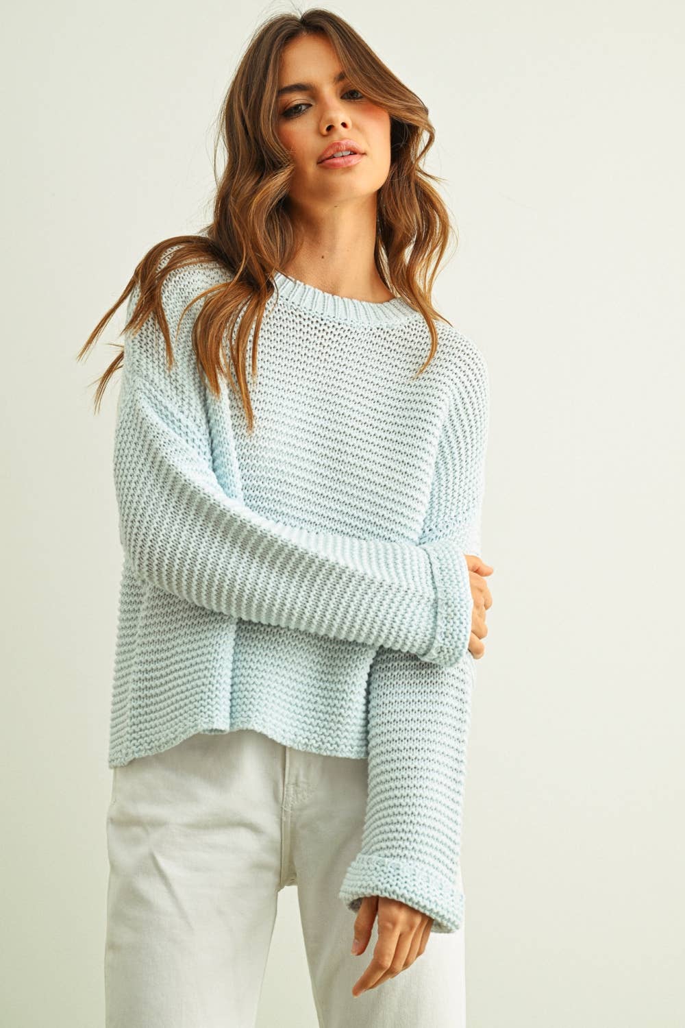 Boxy Crop Cotton Blend Sweater • Iceberg Blue