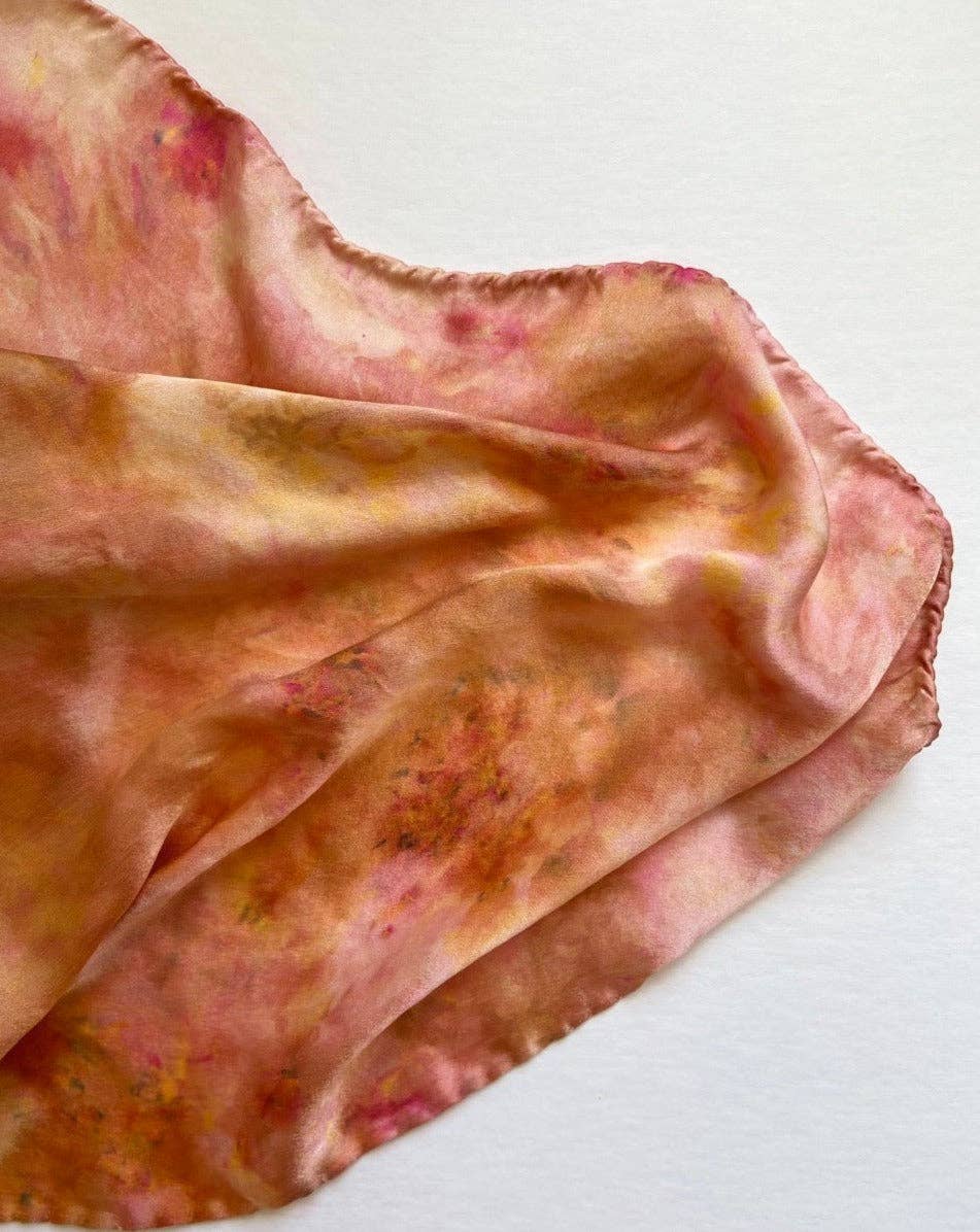 Hand Dyed Silk Scarf Bandana • Coral Tye Dye