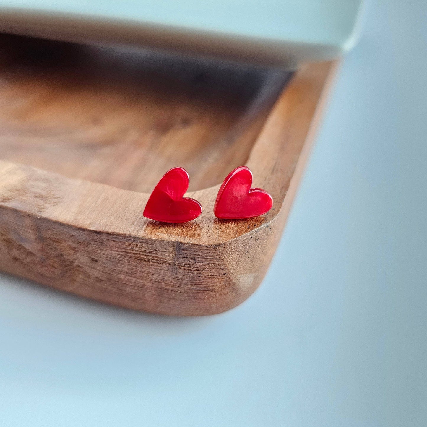 Hand Drawn Heart Stud Earrings • Red