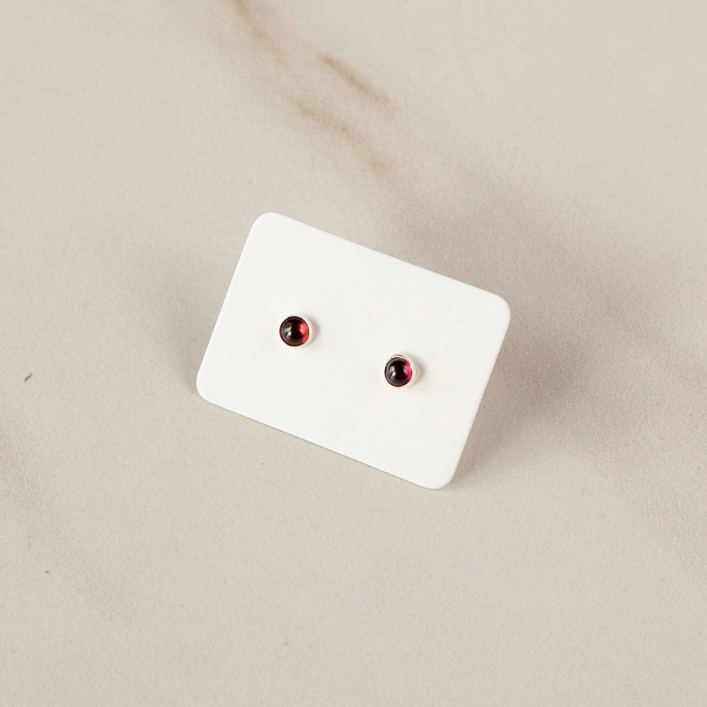Small Gemstone Stud Earrings • Sterling Silver • Garnet