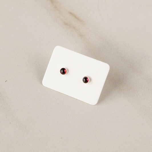 Small Gemstone Stud Earrings • Sterling Silver • Garnet