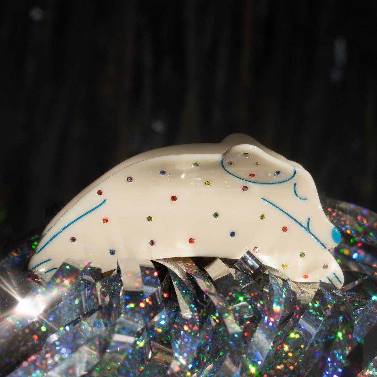 Puppy Dog Rainbow Hair Claw • Rhinestone and Cream