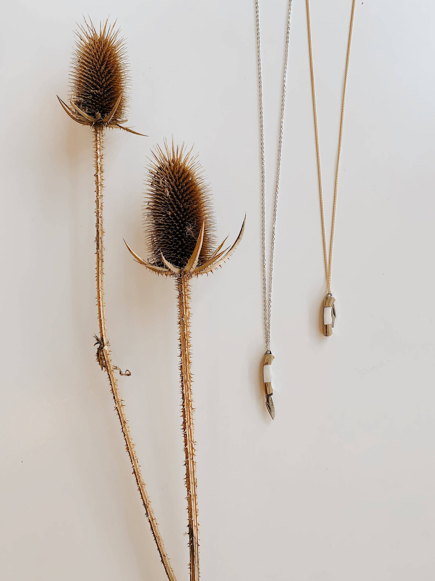 Miniature Mother of Pearl Pocket Knife Necklace • Brass