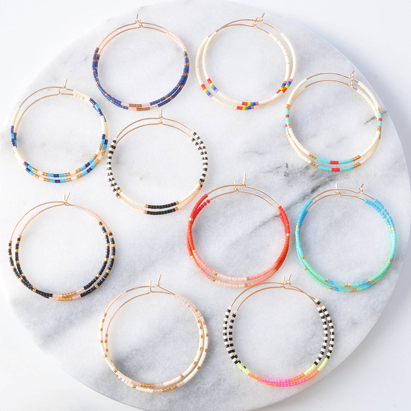 Gold Filled Hoops with Tiny Glass Seed Beads: Noir