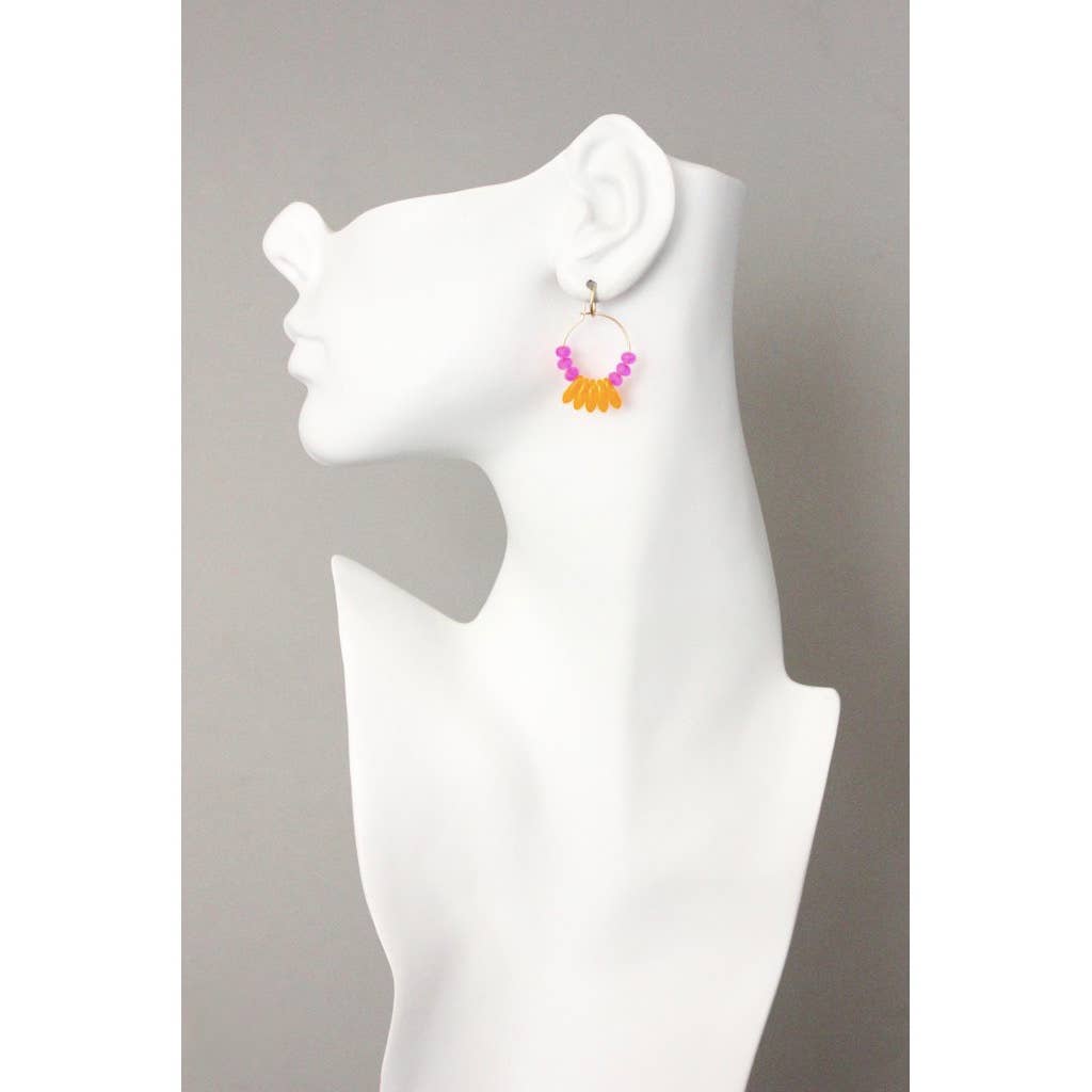 David Aubrey • Glass Bead Hoop Earrings • Pink Orange