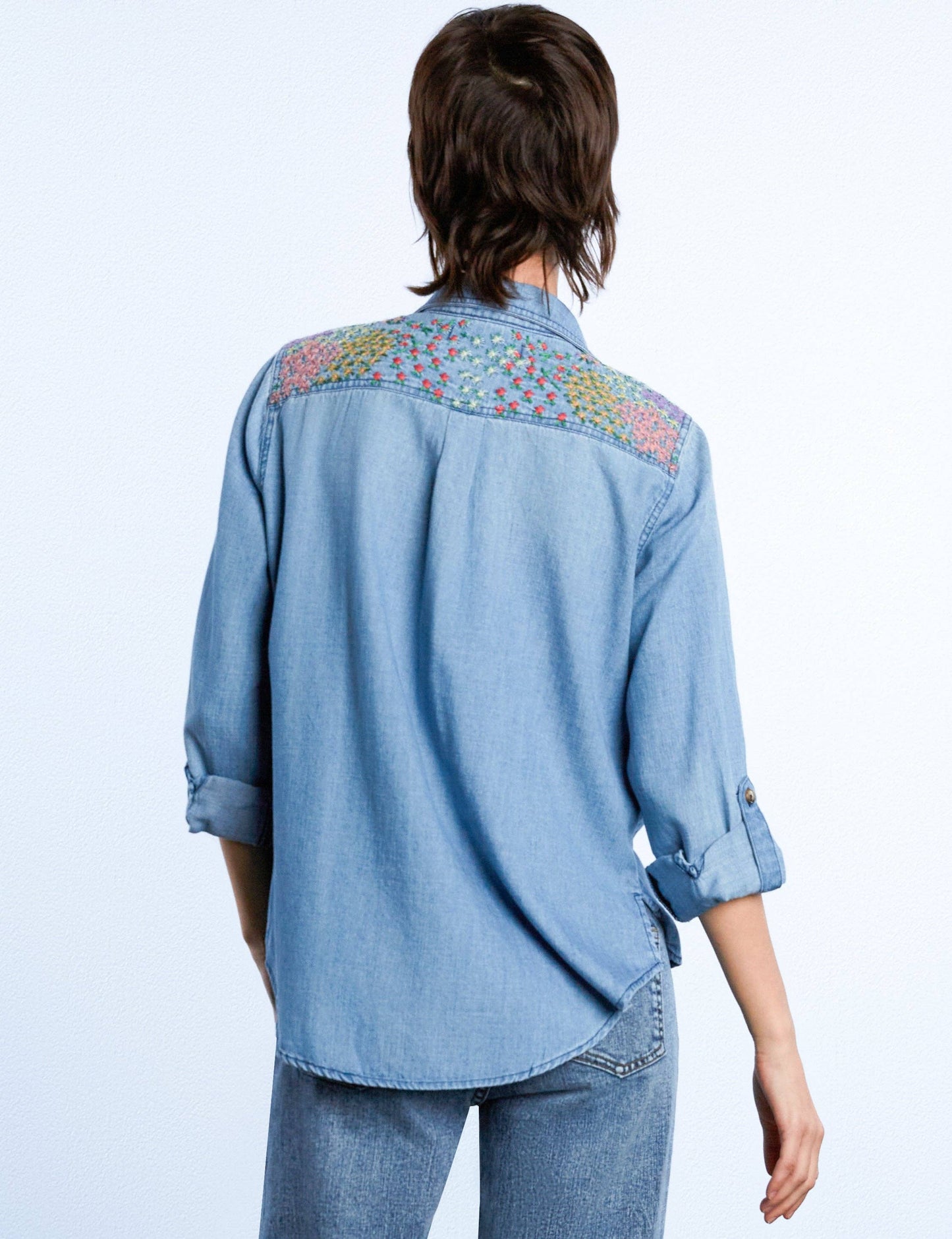 Billy T • Flower Patch Embroidered Shirt • Chambray Denim