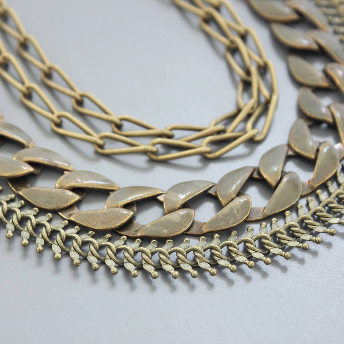 David Aubrey • Multi Strand Statement Nacklace • Aged Brass
