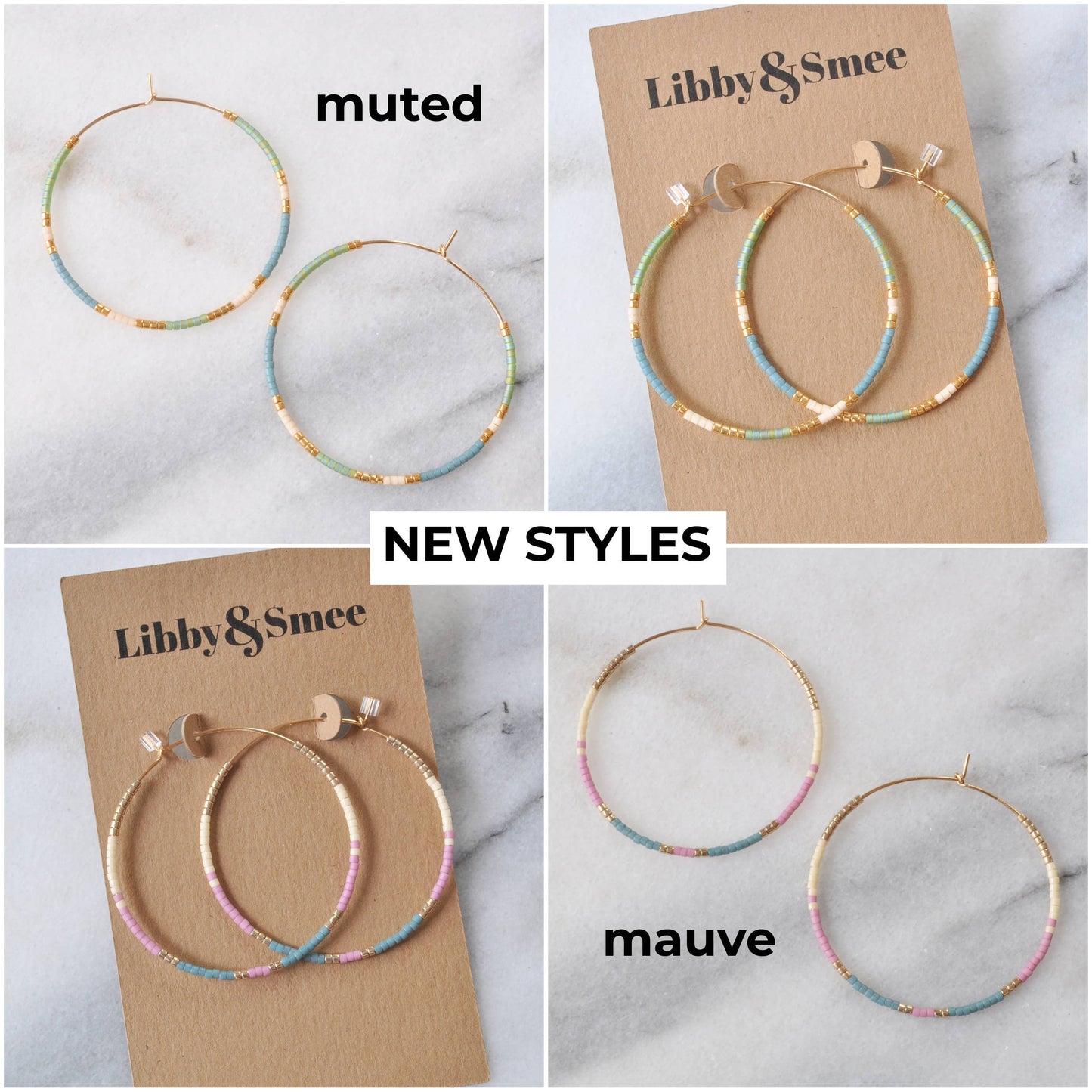 Gold Filled Hoops with Tiny Glass Seed Beads: Noir