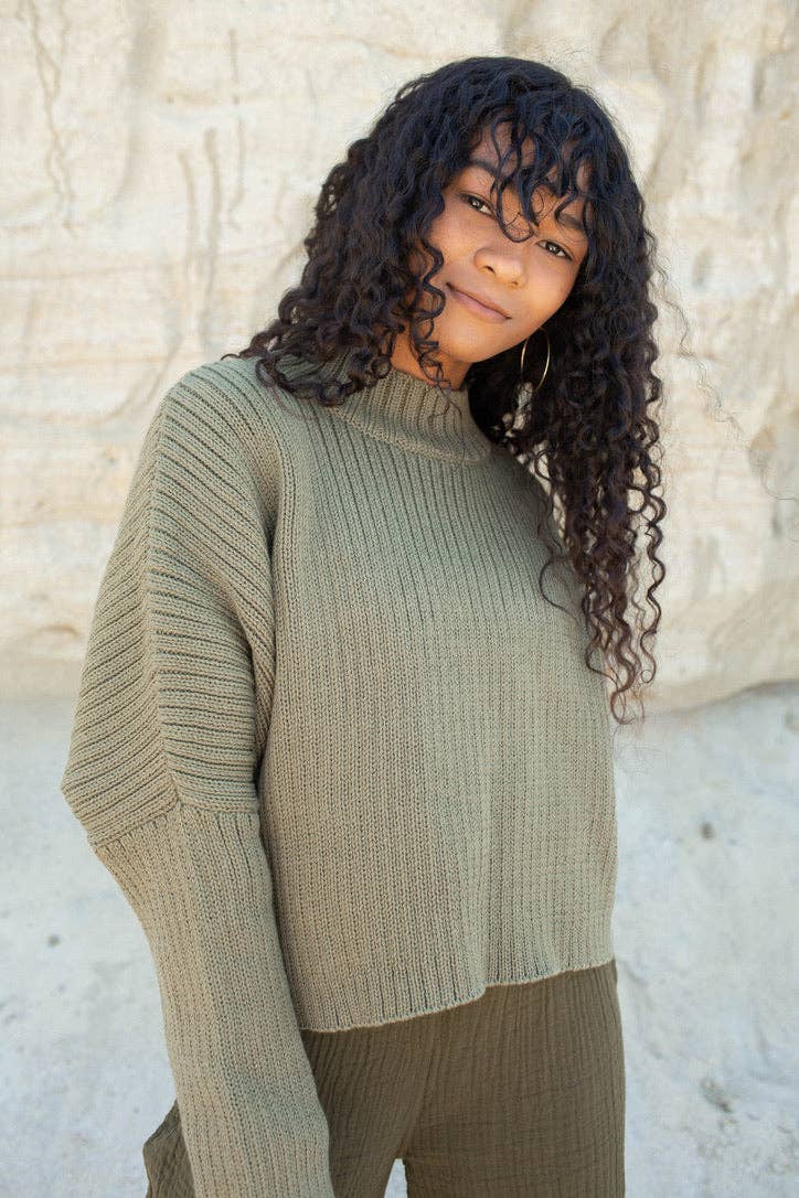 Honest Cotton • Mock Neck Crop Sweater • Olive