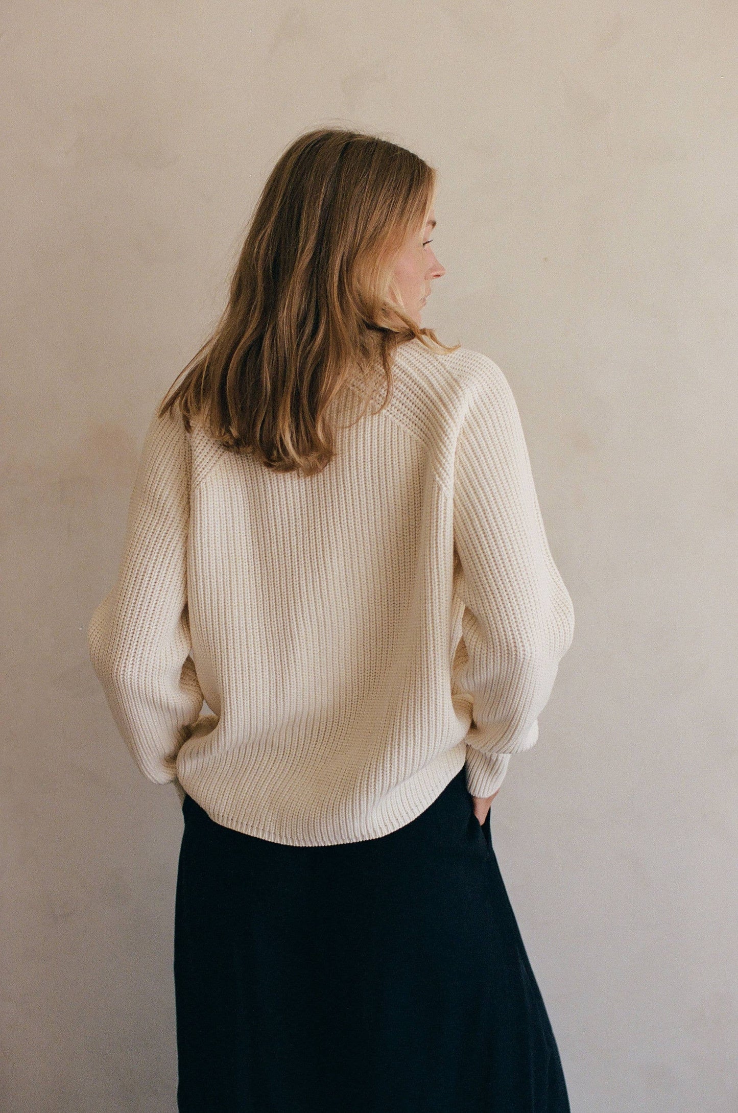 Knit Cotton Acrylic Sweater Top • Cream