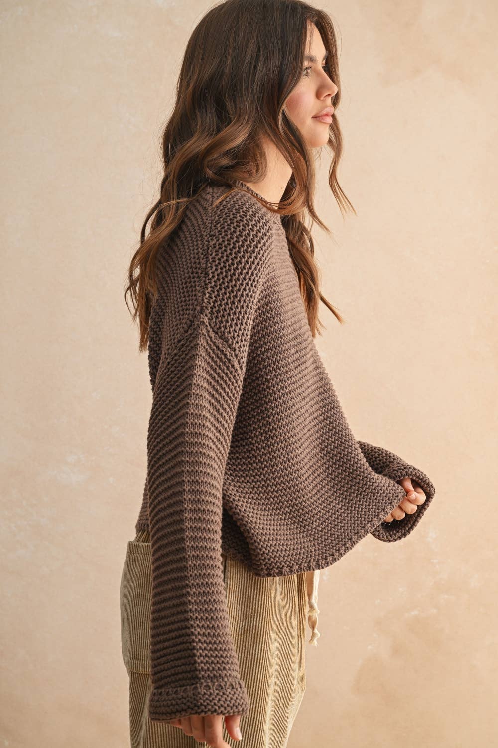 Cotton Pullover Knit Sweater • Chocolate Brown
